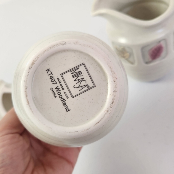 Mikasa KT407 Woodland China Stoneware Cream Jug Sugar Jar Leaves Creamer Lid - Picture 8 of 10